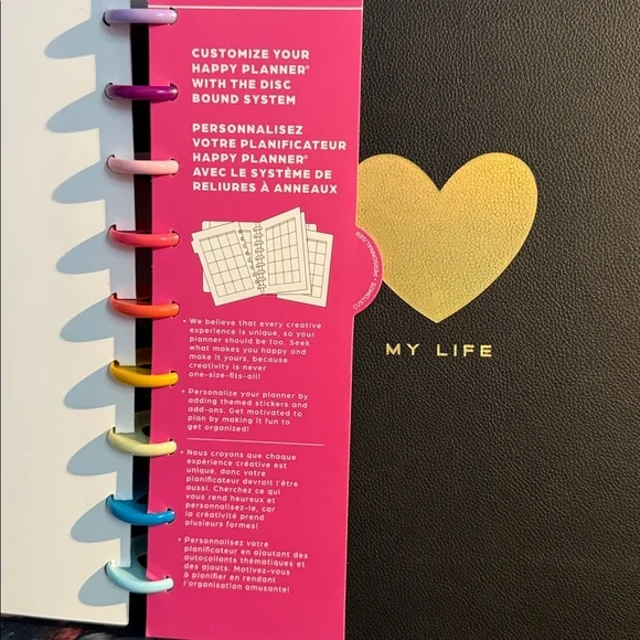 Happy Planner Black & Gold Classic Premium Cover w/ Rainbow discs - undated NEW - Picture 9 of 9